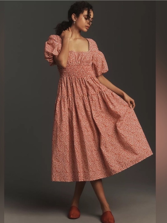 Anthropologie Dresses & Skirts - Anthropologie Puff-Sleeve Smocked Poplin Midi Dress XS